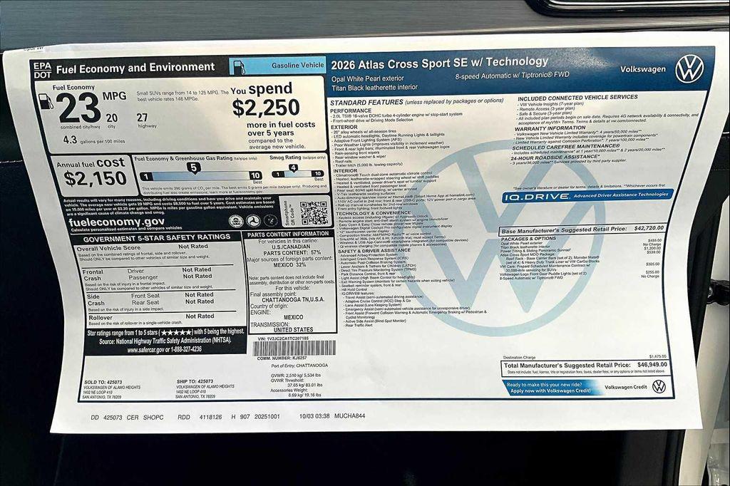 new 2026 Volkswagen Atlas Cross Sport car, priced at $45,405