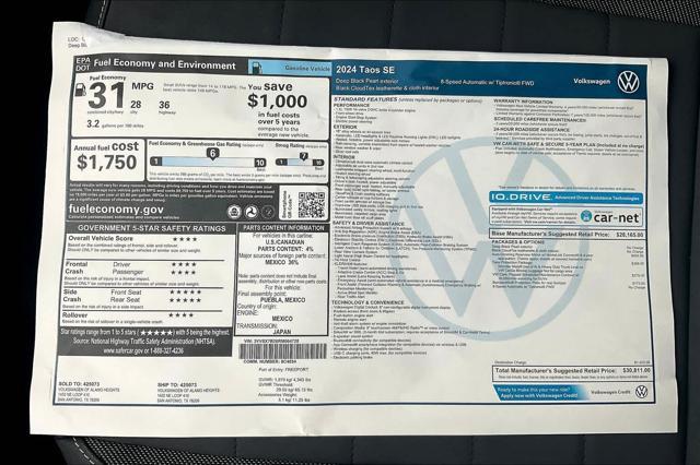 used 2024 Volkswagen Taos car, priced at $26,998