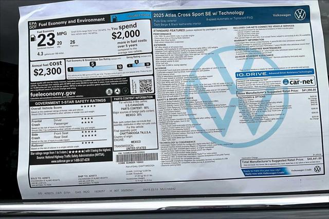 new 2025 Volkswagen Atlas Cross Sport car, priced at $43,945