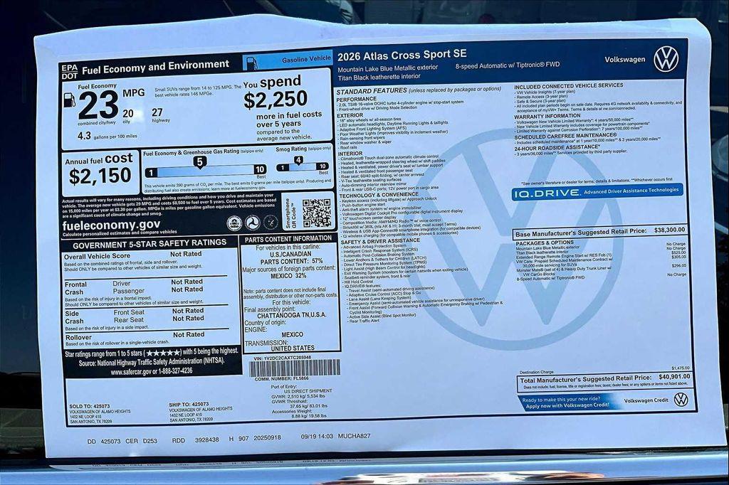 new 2026 Volkswagen Atlas Cross Sport car, priced at $39,430