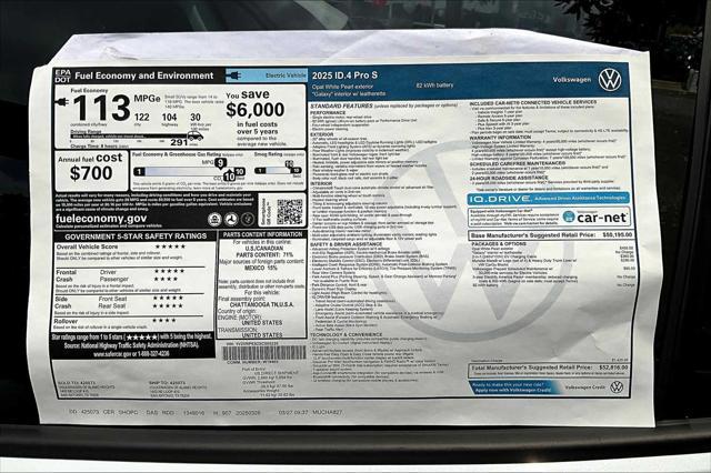 new 2025 Volkswagen ID.4 car, priced at $51,275