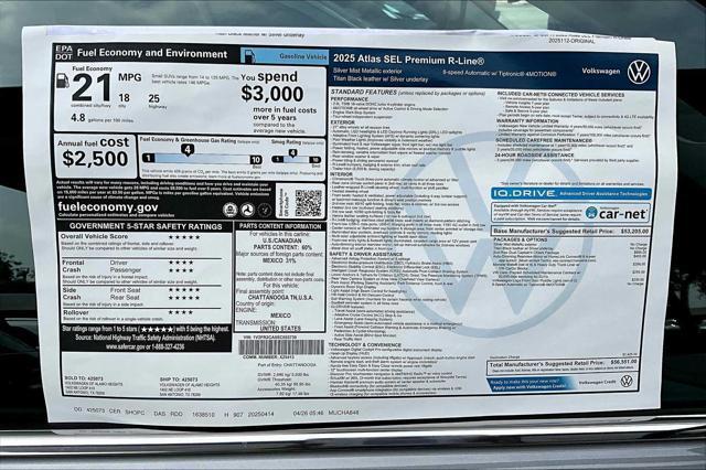 new 2025 Volkswagen Atlas car, priced at $54,663