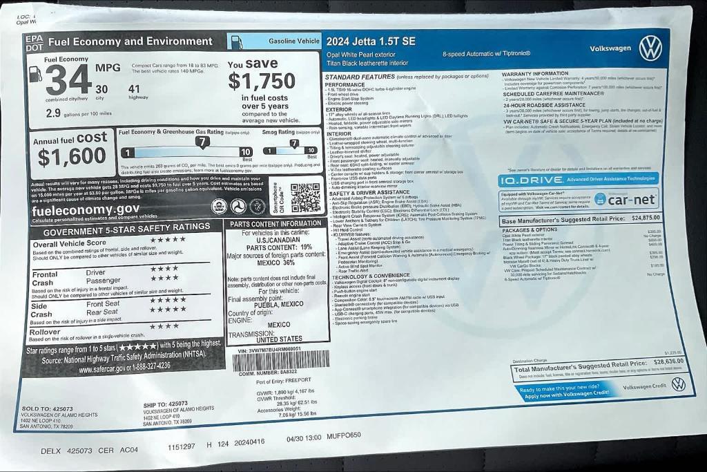 new 2024 Volkswagen Jetta car, priced at $26,773