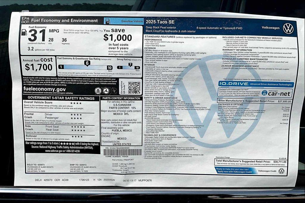 new 2025 Volkswagen Taos car, priced at $29,686