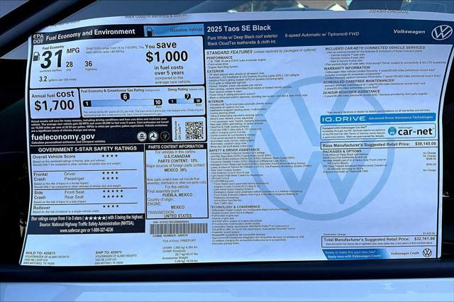 new 2025 Volkswagen Taos car, priced at $31,144