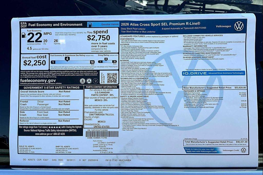 new 2026 Volkswagen Atlas Cross Sport car, priced at $54,513
