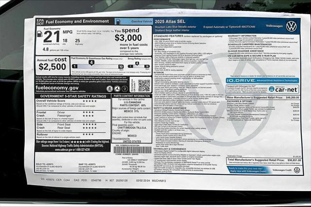 new 2025 Volkswagen Atlas car, priced at $49,072
