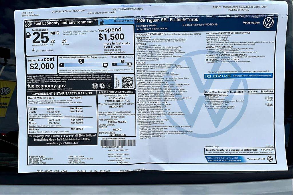 new 2026 Volkswagen Tiguan car, priced at $44,765