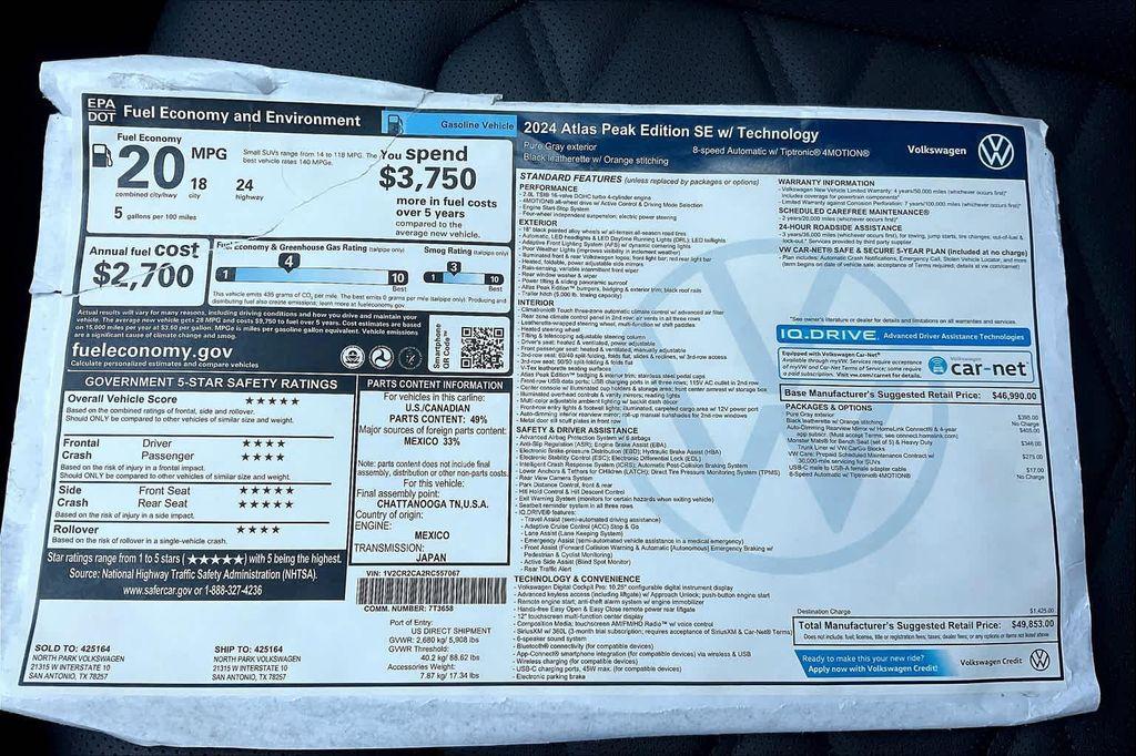 new 2024 Volkswagen Atlas car, priced at $49,853