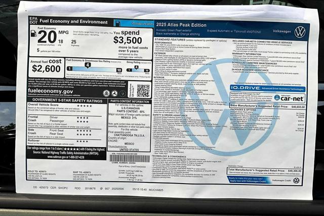new 2025 Volkswagen Atlas car, priced at $47,634