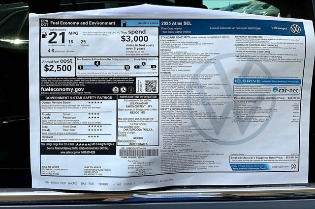 new 2025 Volkswagen Atlas car, priced at $50,223