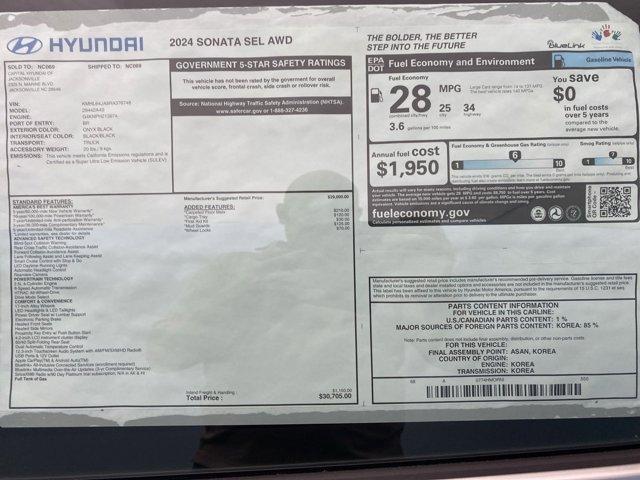 new 2024 Hyundai Sonata car, priced at $29,705