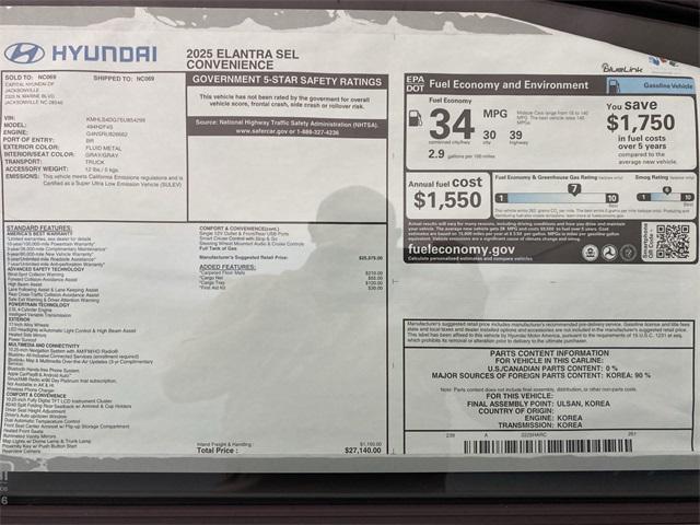 new 2025 Hyundai Elantra car, priced at $25,076