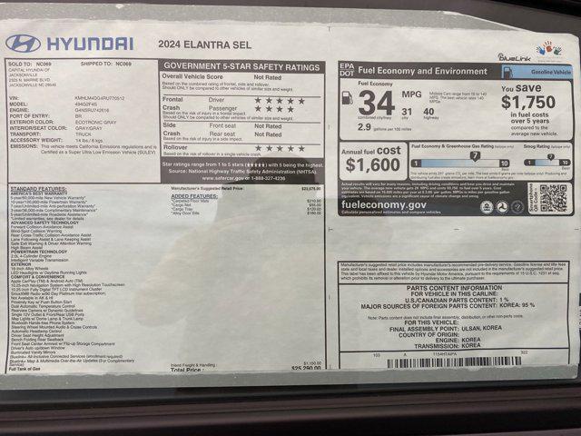 new 2024 Hyundai Elantra car, priced at $21,890