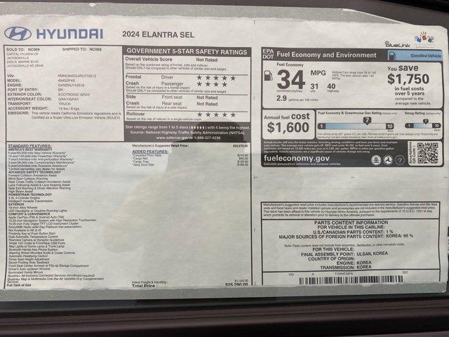 new 2024 Hyundai Elantra car, priced at $24,290