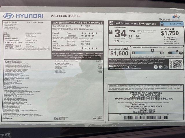 new 2024 Hyundai Elantra car, priced at $24,780
