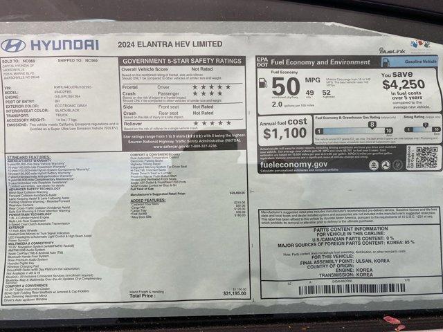 new 2024 Hyundai Elantra HEV car, priced at $30,195