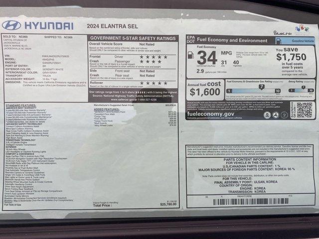 new 2024 Hyundai Elantra car, priced at $24,780