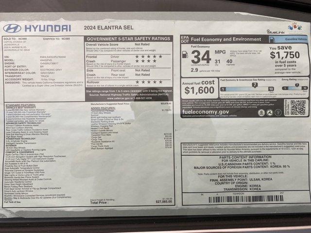 new 2024 Hyundai Elantra car, priced at $26,065