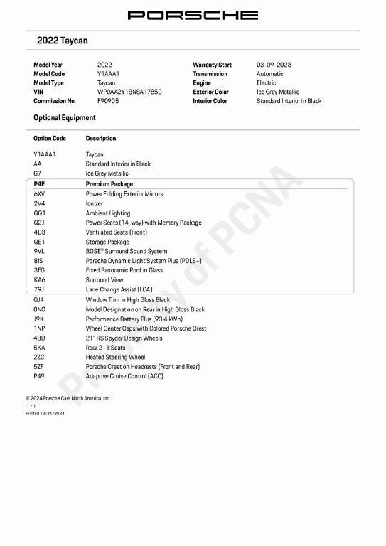 used 2022 Porsche Taycan car, priced at $66,299