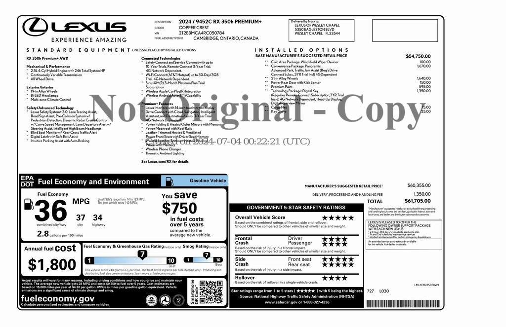 used 2024 Lexus RX 350h car, priced at $57,998
