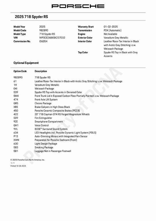 used 2025 Porsche 718 Spyder car, priced at $214,989