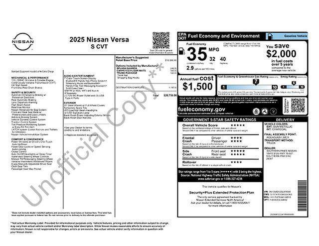 new 2025 Nissan Versa car, priced at $19,234
