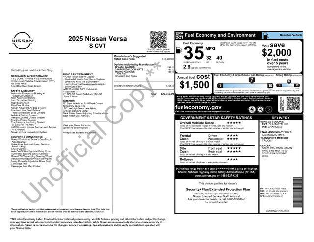 new 2025 Nissan Versa car, priced at $19,234