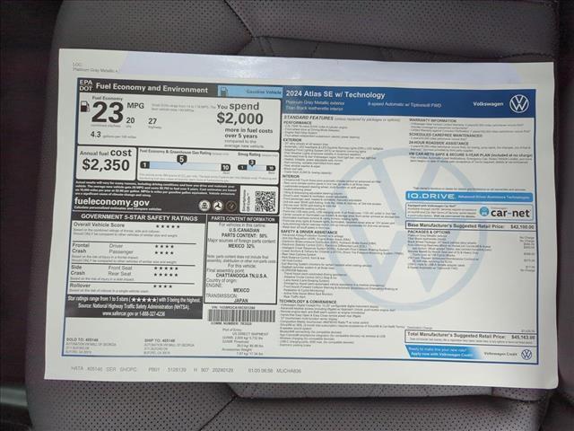 new 2024 Volkswagen Atlas car, priced at $41,163