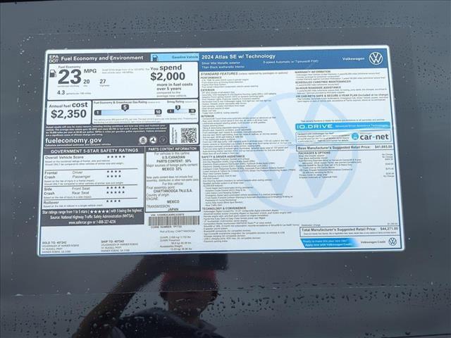 new 2024 Volkswagen Atlas car, priced at $40,064
