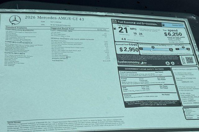 new 2026 Mercedes-Benz AMG GT 43 car, priced at $113,110