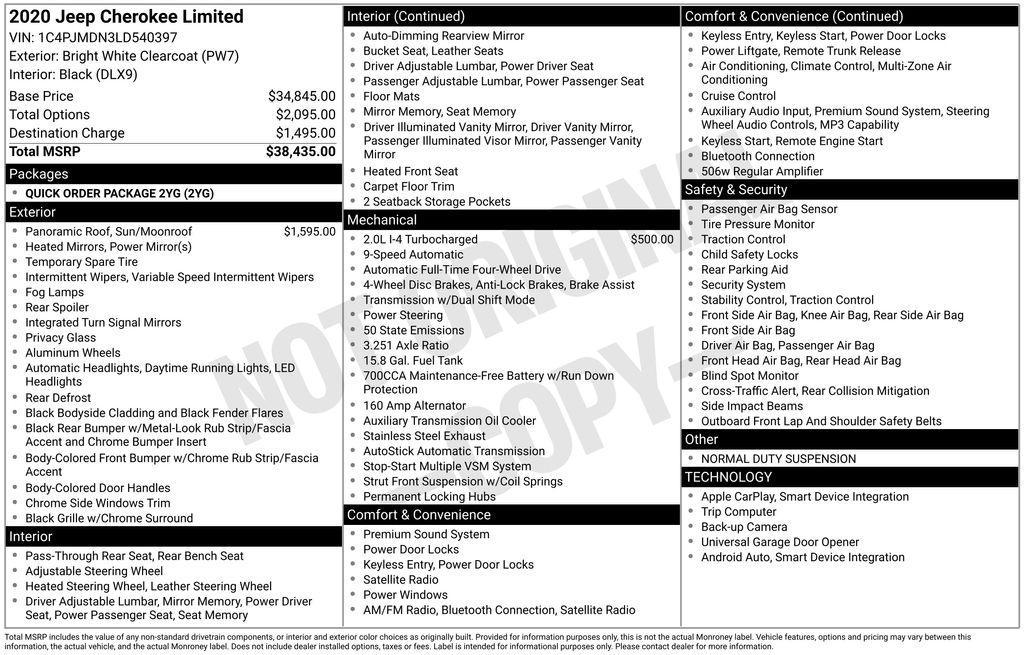 used 2020 Jeep Cherokee car, priced at $18,499