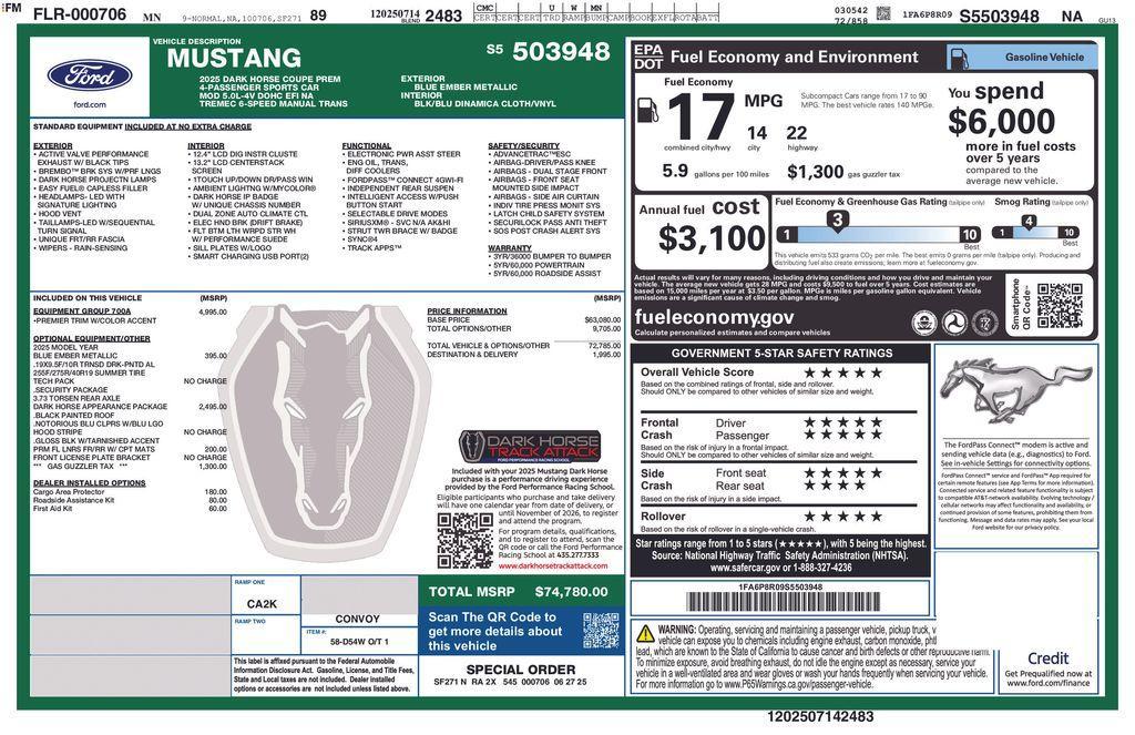 new 2025 Ford Mustang car, priced at $67,422