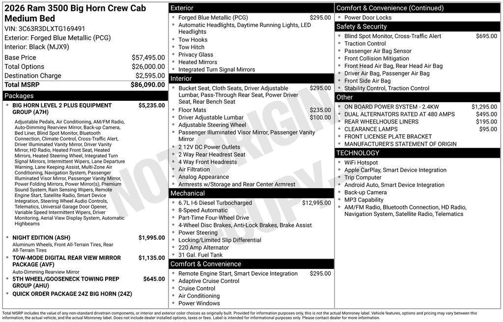 new 2026 Ram 3500 car, priced at $73,140