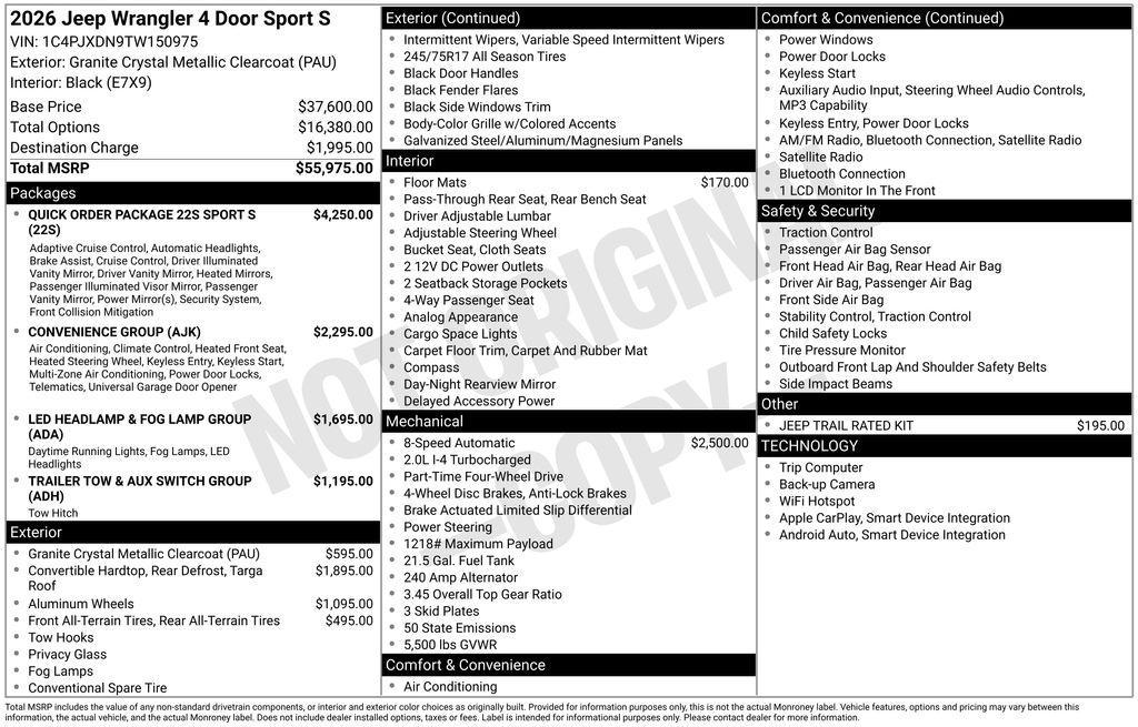 new 2026 Jeep Wrangler car, priced at $51,365
