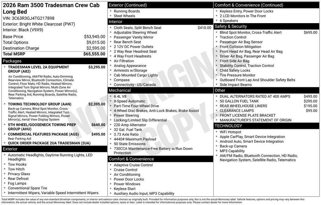 new 2026 Ram 3500 car, priced at $57,599