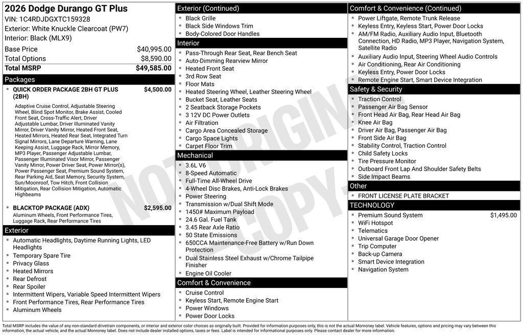 new 2026 Dodge Durango car, priced at $50,730