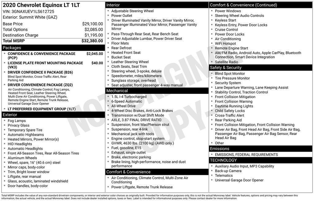 used 2020 Chevrolet Equinox car, priced at $16,698