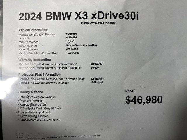 used 2024 BMW X3 car, priced at $46,980