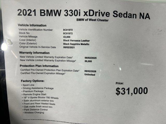 used 2021 BMW 330 car, priced at $31,000