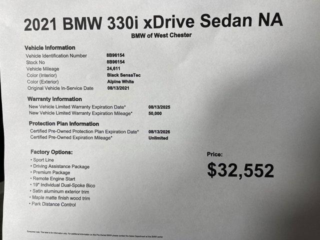 used 2021 BMW 330 car, priced at $32,552