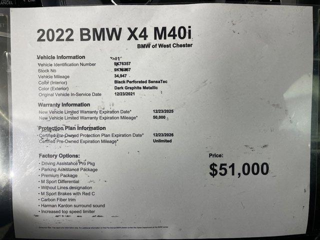 used 2022 BMW X4 car, priced at $51,000