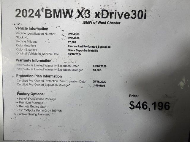 used 2024 BMW X3 car, priced at $46,196