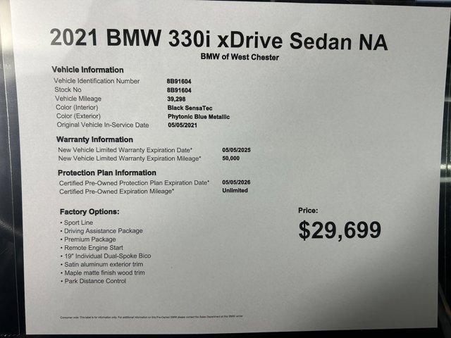 used 2021 BMW 330 car, priced at $29,699