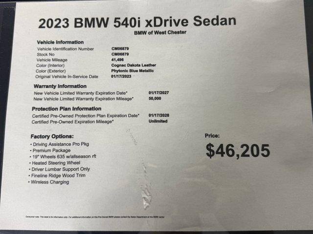 used 2023 BMW 540 car, priced at $46,205
