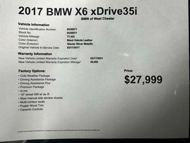 used 2017 BMW X6 car, priced at $27,999