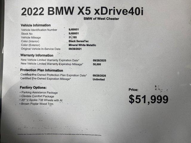 used 2022 BMW X5 car, priced at $51,999