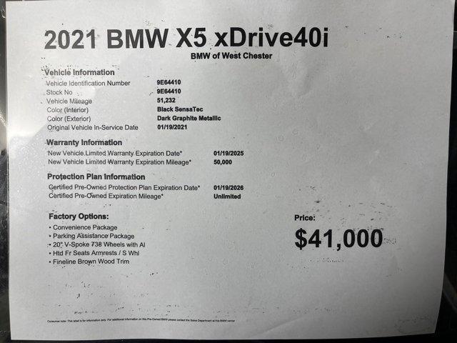 used 2021 BMW X5 car, priced at $39,999