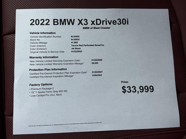 used 2022 BMW X3 car, priced at $33,999