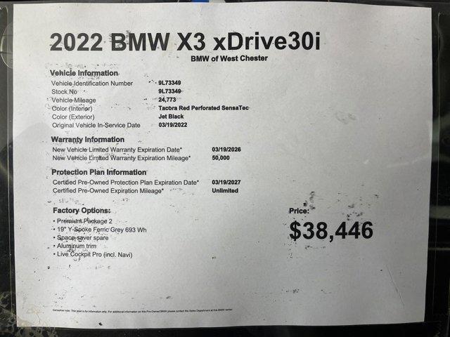 used 2022 BMW X3 car, priced at $38,446